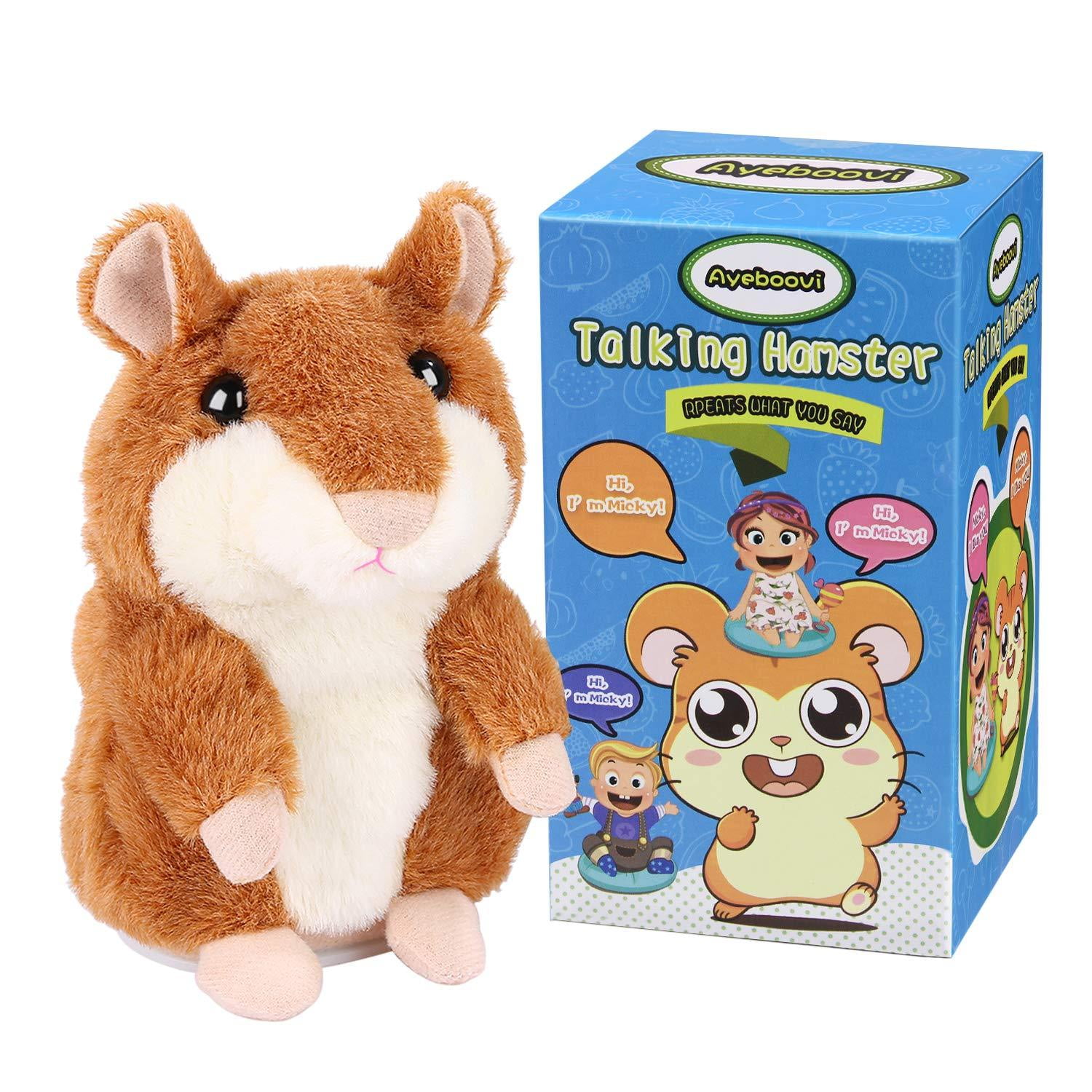 Ayeboovi Talking Hamster Repeats What You Say Mimicry Pet Toy Plush Buddy Mouse for Children