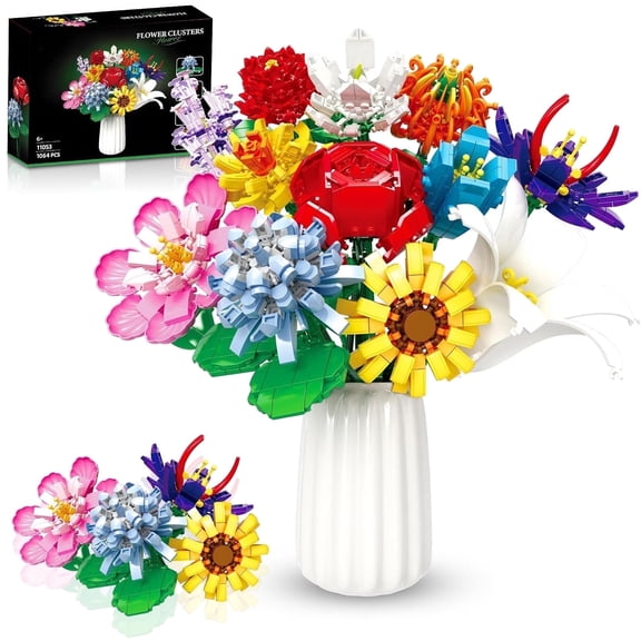 1064 Pcs Flower Bouquet Building Set,12 Artificial Flowers Botanical Collection Toys for Valentines’ Day Christmas (No Vase)