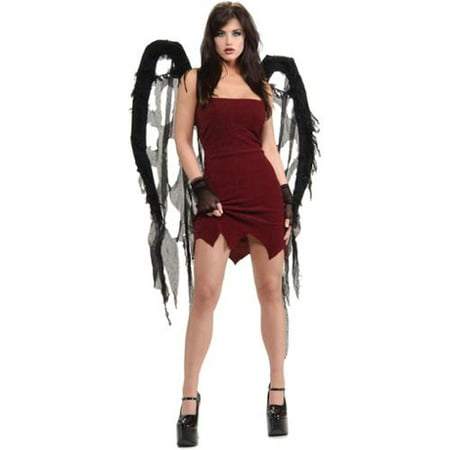 Skeleton Goth Gothic Dark Black Gauze Fallen Angel Wings Adult Costume