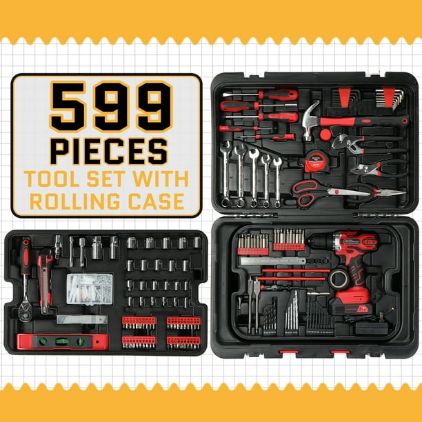 Ktaxon 599pcs Portable Tool Set With Rolling Tool Box, Home Auto