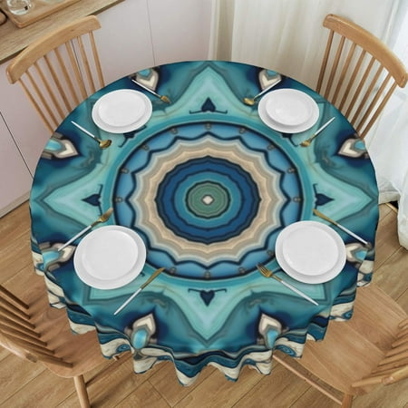 

Round Polyester Tablecloth 60 inch mandala circulates style drops of water Anti-Wrinkle Waterproof Wipeable Table Cover for Home Dining Room Season Decorations