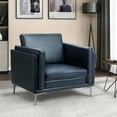 thumbnail image 3 of 37.8" Wide Modern Armchair Single Sofa, Leather Accent Chair with Square Arms, Upholstered Living Room Arm Chair, Comfortable Reading Sofa Chair for Bedrooms Dorm Room Office Waiting Room, Navy, 3 of 7