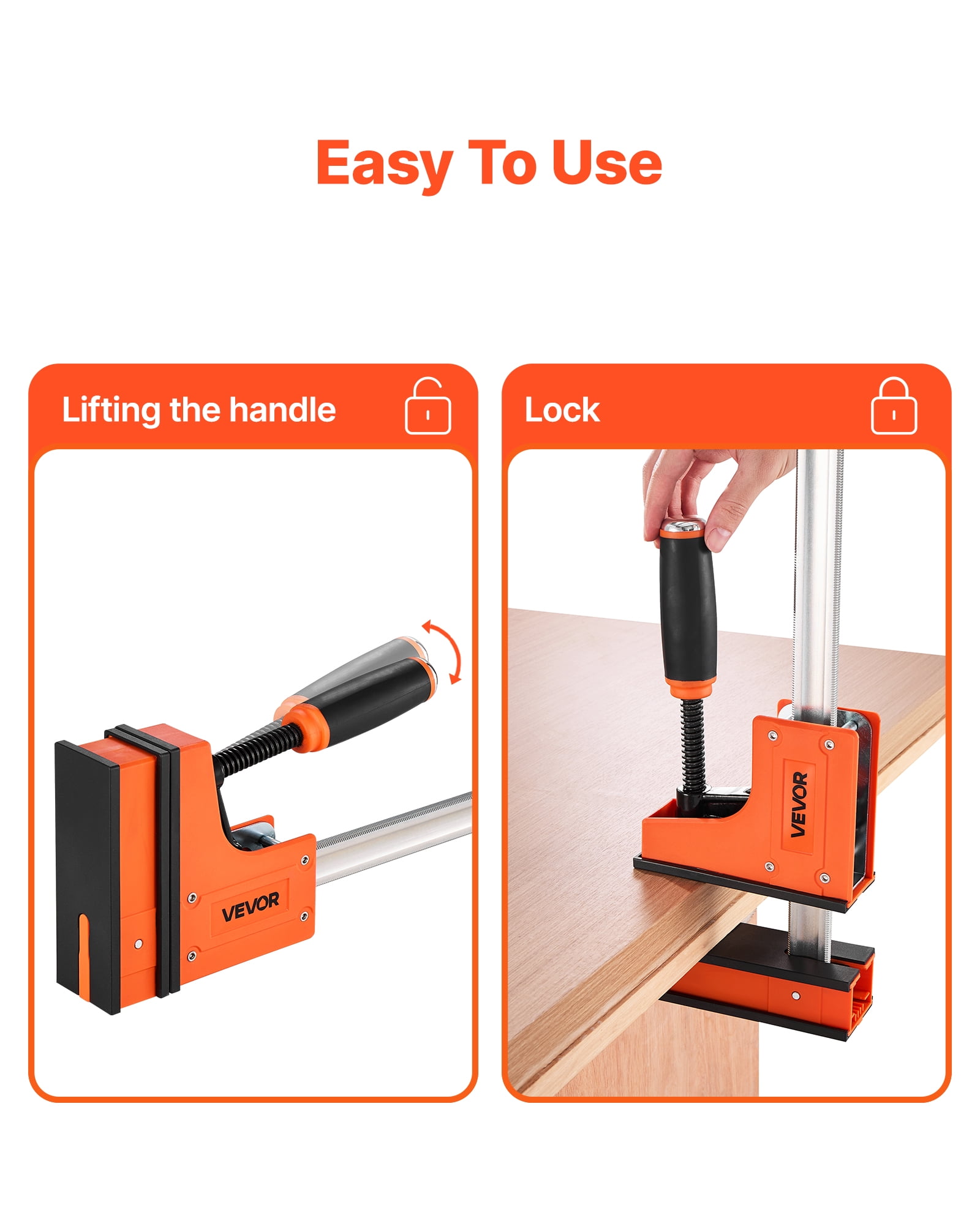 VEVOR Bar Clamps for Woodworking, 2-Pack 30 inch Parallel Clamp Set, F-Clamp with 1500 lbs Load Limit, Even Pressure, High-strength Plastic and Carbon Steel, for Woodworking Metal Working, Orange