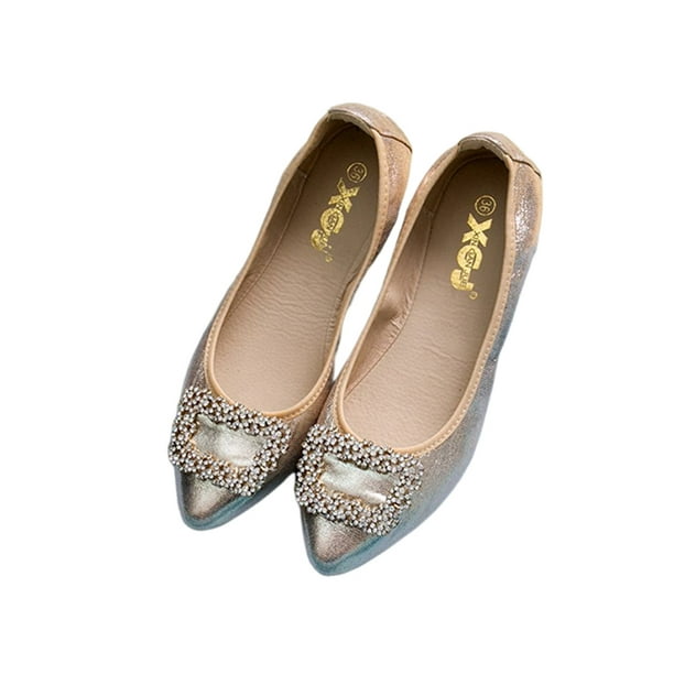 Woobling Women Flat Shoes Slip On Flats Rhinestones Loafers