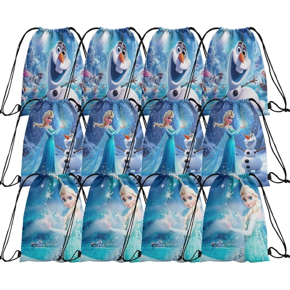12 Pieces snowflake Candy Drawstring Bag Winter Princess Drawstring Goodie Favor Bags for Kids Birthday Party Decorations(10.6 x 13.3 Inch)