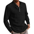 thumbnail image 2 of Men Solid  Neck Shirt Loose Long Sleeve Blouse, 2 of 4