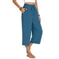 thumbnail image 4 of Wide Leg Capri Pants for Women Elastic Waist Cropped Trousers Loose Casual Lightweight 2026 Summer Lounge Beach Pull On Capris 20" 21" 22" Inseam Dark Blue S, 4 of 8