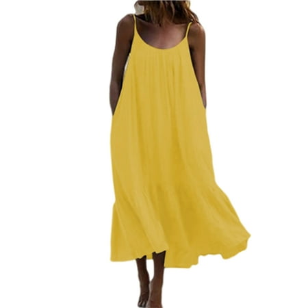 

Rejlun Ladies Nightgowns Solid Color Nightdress Scoop Neck Sleep Dress Loose Loungewear Bohemian Holiday Yellow 5XL