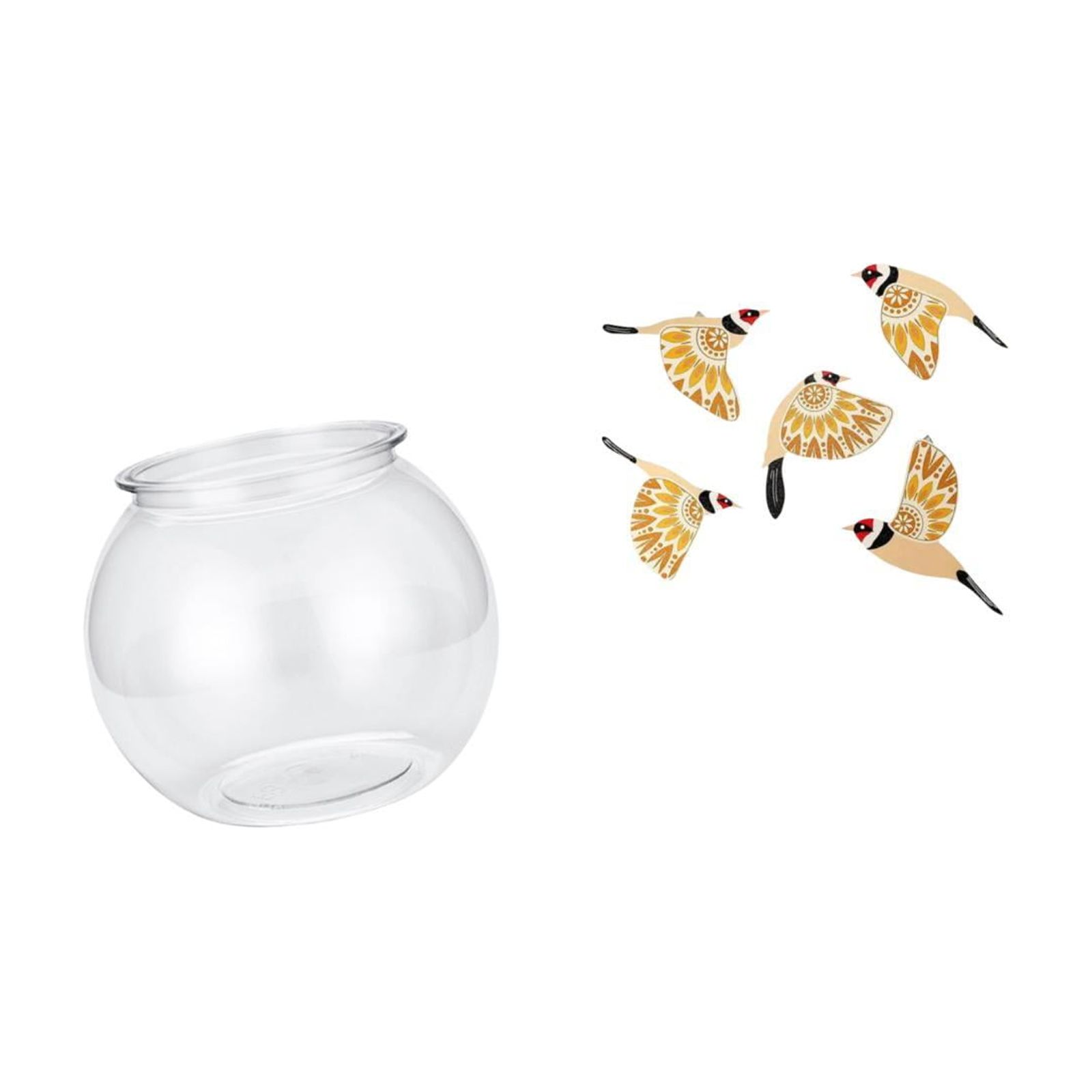 6 Pieces Desktop Aquarium Tank Transparent Fish Bowl Vase Wooden Bird Wall Art PP Material Home Office Decor for Adults