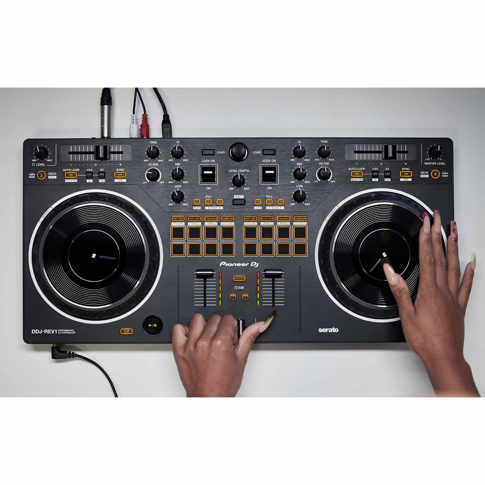 Pioneer DJ DDJ-REV1 Scratch Style 2-Channel DJ Controller with DM-40 Compact Active Monitor Speakers Promotional Package