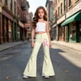 thumbnail image 5 of Tfken Child Soft Comfy Pants School Daily Wear Flare Denim Pants Girls With Pockets Stretch Fashion Graphic Print Kids Casual Clothes Size 5-6 Years Beige, 5 of 5