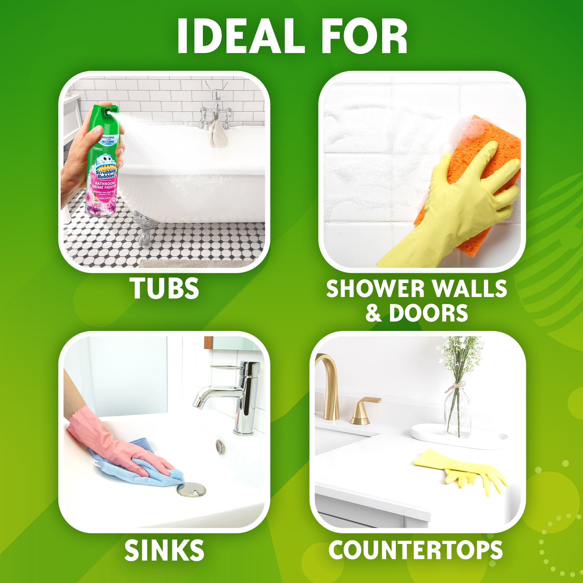 Scrubbing Bubbles Disinfectant Bathroom Shower & Tub Cleaner Grime Fighter Aerosol Spray, Floral Fusion, 20oz