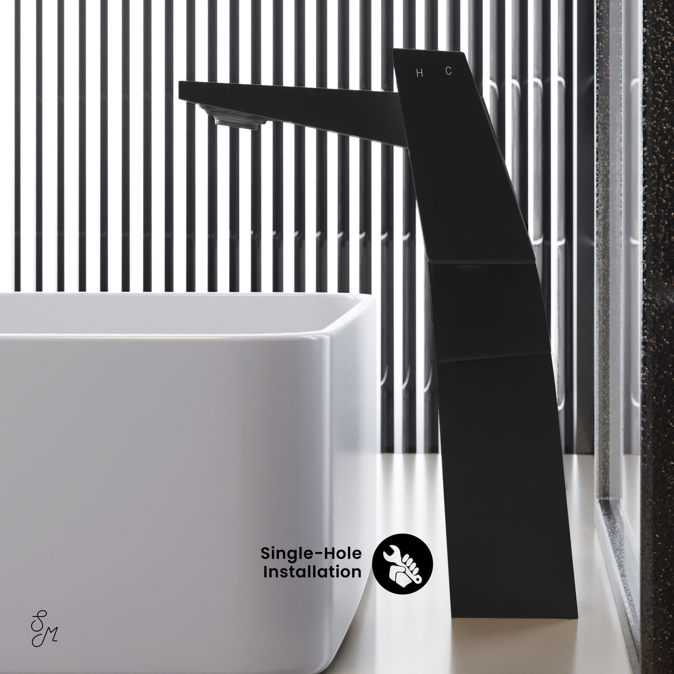 Carre Single Hole, Single-Handle, High Arc Bathroom Faucet in Matte Black