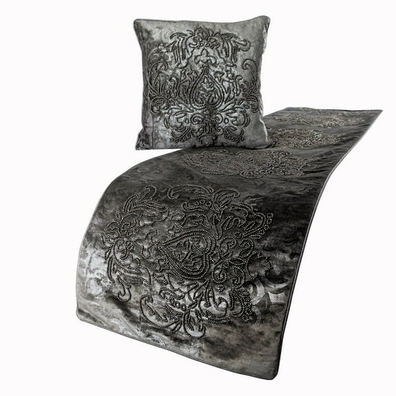 Decorative Bed Runner without Pillow Cover, 53 x 18 Inch Damask Designer Twin Size Bed Scarf in Foil Velvet and Embroidery Bed Linen Foot Warmer Home - Foil Damask