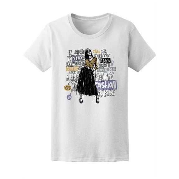 Pretty Fashion Girls Sketch T-Shirt Women -Image by Shutterstock, Female Medium