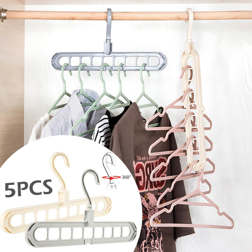 BW#A 5pcs Magic Clothes Hanger Rotating 9-hole Wardrobe Drying Rack Home Storage