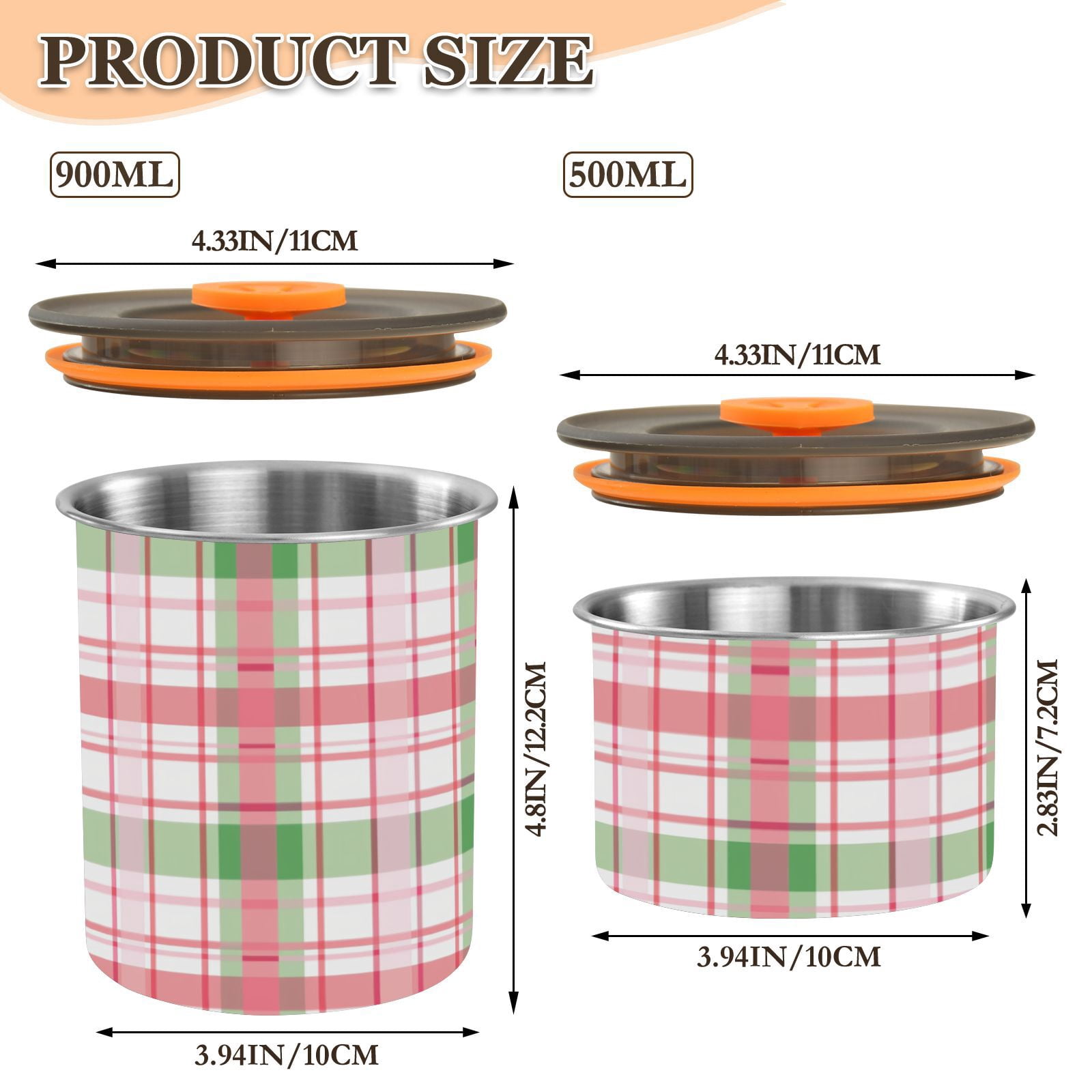 Pink Checkered Grid Airtight Coffee Bean Canister 30oz Food Storage Containers with Lids For Gournd, Tea, Sugar, Flour, Rice, Cereal, Candy Cookie Jar