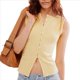 thumbnail image 2 of Camiseta Sin Mangas de Verano para Mujer, de Punto, con Cuello Redondo, Botones Delanteros y Canalé, Ajustada, Sin Mangas, Color Amarillo, Talla L, 2 of 9