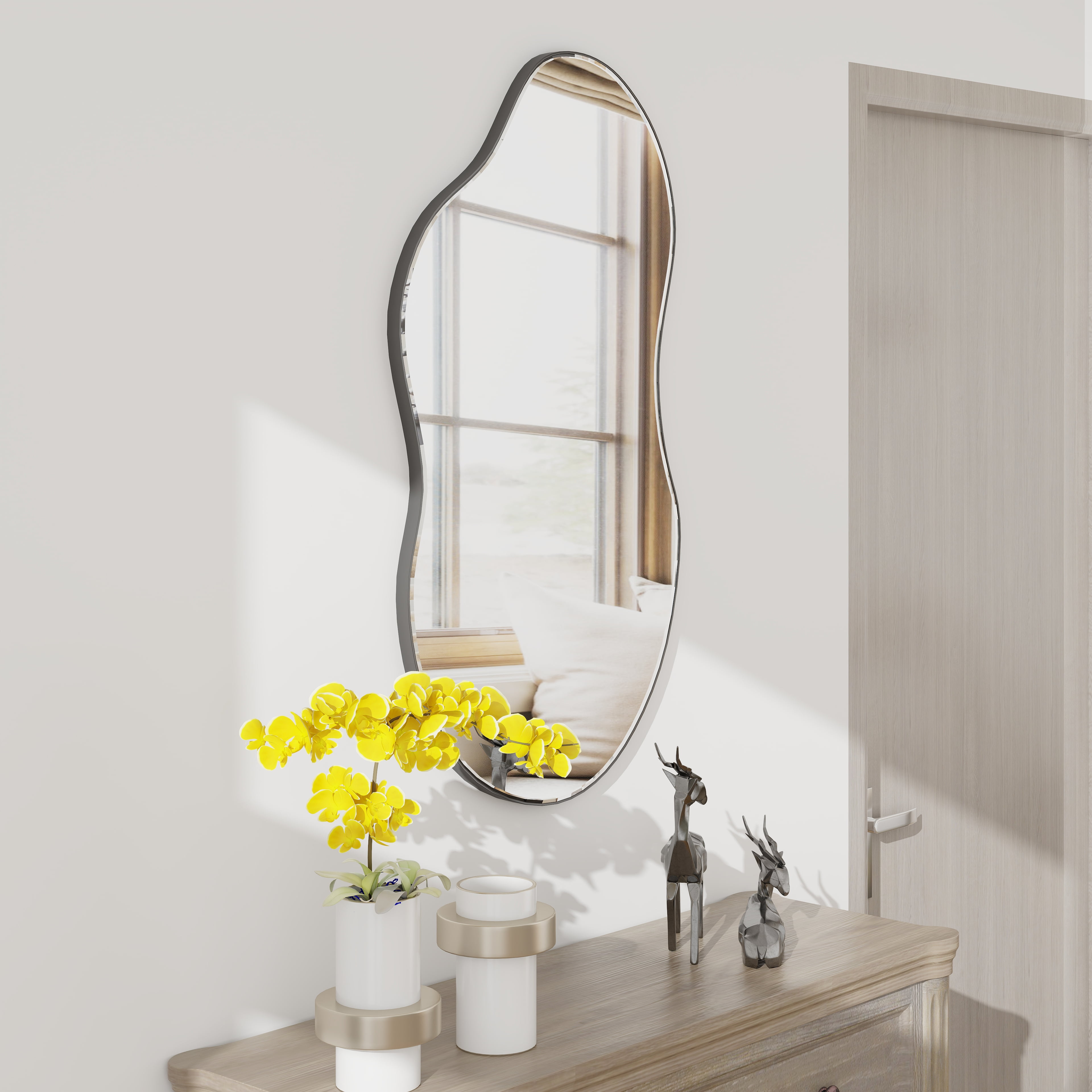 ACHZYFT Irregular Bathroom Mirror, Frameless Glass Stick On Wall Mirror,  Bathroom Mirror Decorative Mirrors, Wall Decoration Room Decor for Dressing
