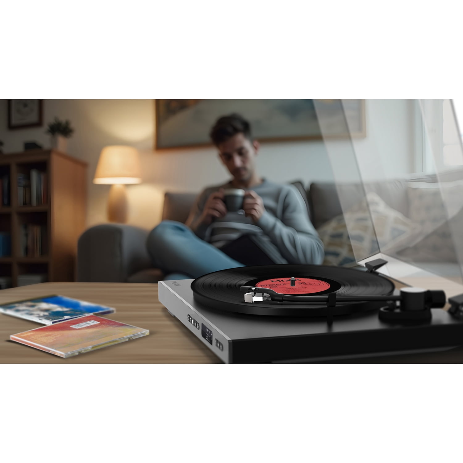 Mixx Analog Plus 2-in-1 Vinyl Record/CD Player with 2-Speed Belt-Drive Fully Automatic Turntable, Bluetooth/Aux Out, Track Display, Remote, Black
