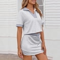 thumbnail image 5 of Dazajoo Women's Striped 2 Piece Outfits Casual Skirt Set Workout Short Sleeve Color Block Golf Shirt Skort Matching Lounge Sets Gray,L, 5 of 8