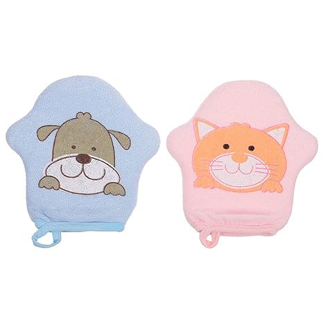 Esponja Cepillo De Ducha Guante De Baño Para Bebé Toallitas Guantes Lindo Animal Gato Perro Esponja De Baño Ducha Guante De Baño Lufa Exfoliante Corporal Suave 2 Piezas 15 * 15 CM azul rosa