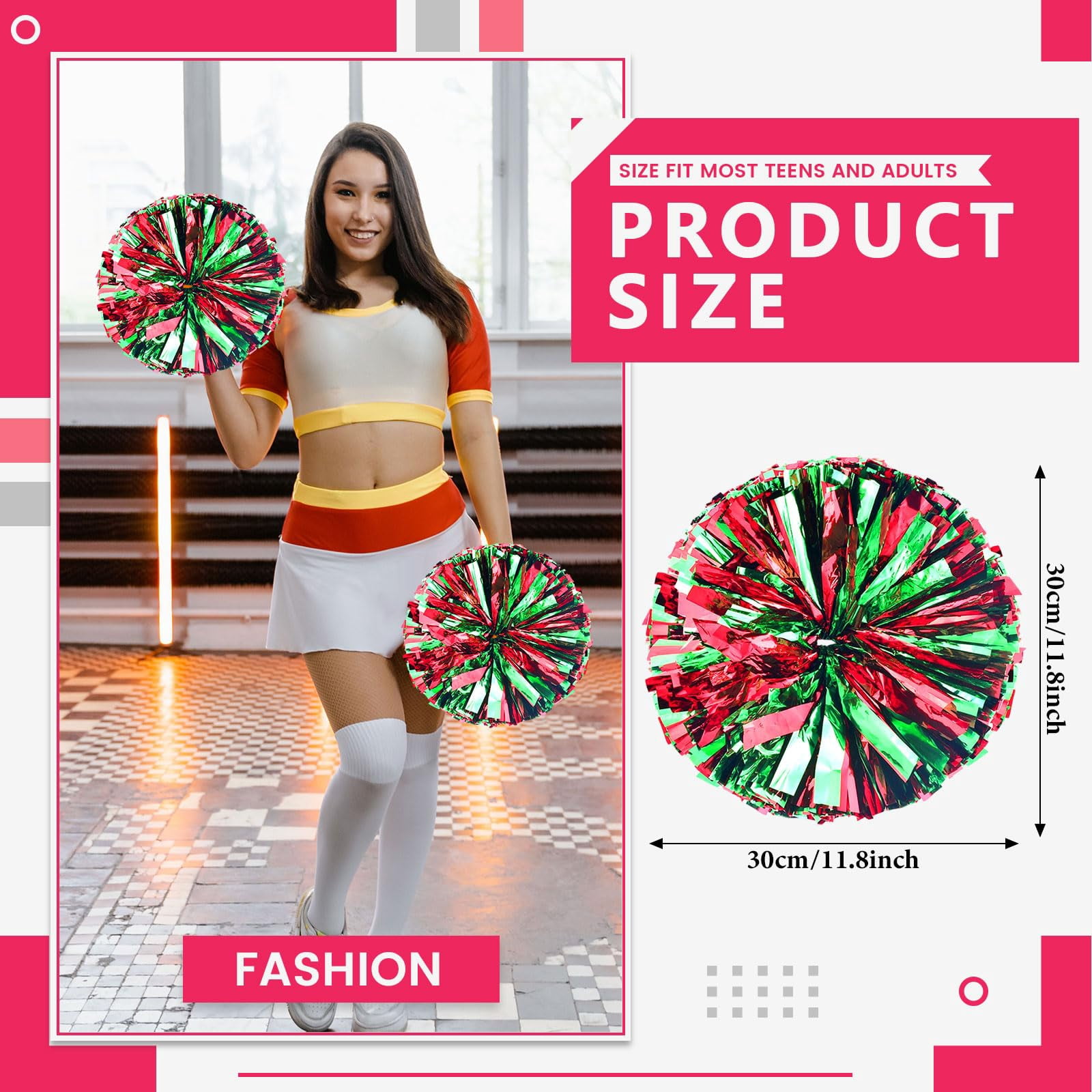 12 Pcs pom poms Cheer,pom poms Cheerleading with Straight Handle Style Cheer Pom Pomsfor Dance, Matches