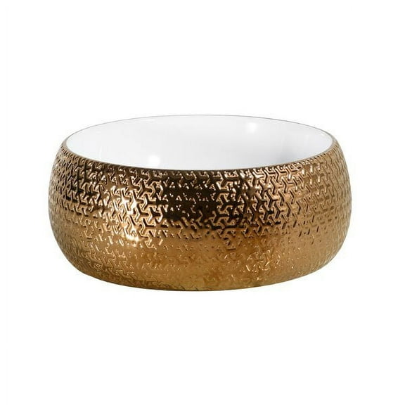 Gold Pattern Circular Vessel Sink | Round Countertop Golden White Basin | Zita Imperial Collection Washbasin