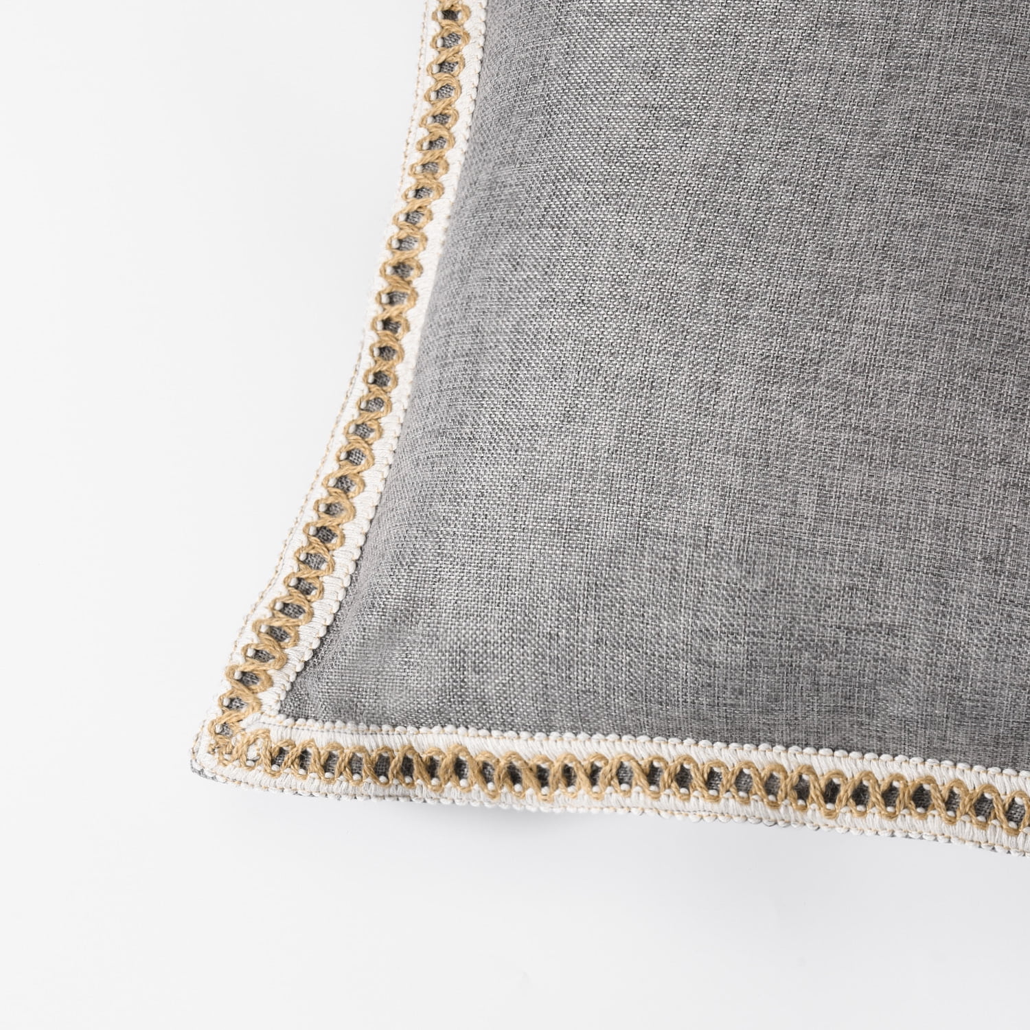 EvJk Set of 2 Gray Throw Pillow Covers Vintage Linen Trimmed Cushion Covers, 18"x18"