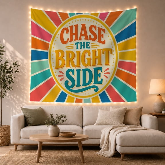 Retro Sunburst Rays with Radiating Colorful Stripes, Inspirational Retro for College Students, Vibrant Sun Art Decor Phrase, Back to School Gift, Tapestry Wall Hanging for Bedroom and Dorm