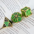 thumbnail image 4 of GFDYREE Steampunk Style Metal Dice Set 7 Die Polyhedral DND Dice Set D&D Dice for Dungeons and Dragons Role Playing Game and Math Teaching (Gold-Green Black), 4 of 7