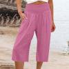 thumbnail image 1 of Pantalons en Lin pour Femmes Mode Été Pantalons Larges Taille Haute Pantalons Droits Pantalons Décontractés Capris pour Femmes Été Décontracté Liquidation, 1 of 5