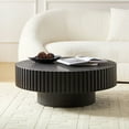 thumbnail image 5 of Noble House 35.43" Round Sintered Stone Coffee Table, Fluted Drum Pedestal, Modern Design for Apartment, Matt Black, 5 of 9