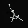 thumbnail image 6 of SmartBy Rhinestone Double Cross Dangle Navel Belly Button Barbell Ring Body Piercing Jewelry, 6 of 6
