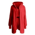 thumbnail image 5 of Lovskoo Women's 3 Piece Pajamas Outfit Fuzzy Fleece Solid Color Long Sleeve Coats and Drawstring Shorts and Tank Tops Three Piece Set A-Red, 5 of 8