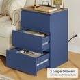 thumbnail image 6 of Homfa 3 Drawers Nightstand with Charging Station Set of 2, Modern End Side Table for Living Room, Wooden Storage Table for Bedroom, Blue, 6 of 7