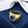 thumbnail image 3 of Gem Stone King 4.09 Ct Oval Blue Created Sapphire 18K Yellow Gold Plated Silver Men's Ring (Size 11), 3 of 3