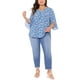 thumbnail image 2 of Blusa de gasa de mujer plus size Agnes Orinda, con cuello en V, manga 3/4, estilo casual de verano, talla 2X, color azul, 2 of 5