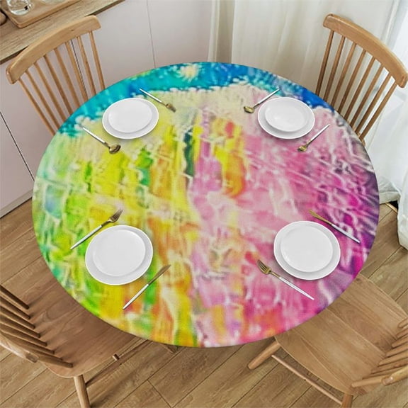 BANET Rainbow Tie Dye Table Cloth Watercolor Vibrant Round Tablecloth for Dining Room, Party, Banquet 31"-35