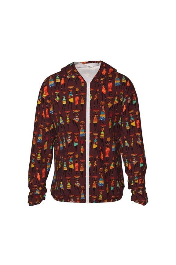 Dancing African Women1 Print Men's Women Light Jacket Full Zip Sun Protection Hoodie Long Sleeve Sun Shirts for Men Hiking Fishing Zip Pockets-Large