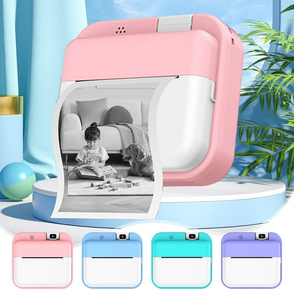 Kid's Printing Instant Camera Print Build In 2.0 Inch Screen 180 Degree Rotating HD Lens 24 Megapixel Lightweight And Portable Printing Camera Pink