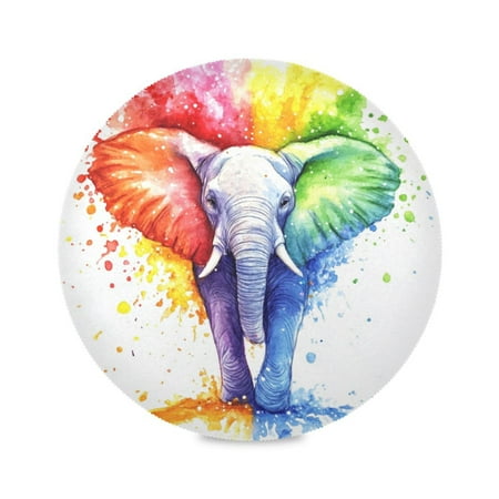 

Round Plate Mat 15.4x15.4 Inchesx1 Placemat Table Mat Kitchen Mat Coffee Mat Fabric Thick Strong Wear-Resistant Heat Resistance Watercolor Elephant Pattern