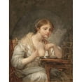 thumbnail image 2 of Jean-Baptiste Greuze 12x14 Black Ornate Wood Framed Double Matted Museum Art Print Titled: A Young Woman with a Birdcage, 2 of 5