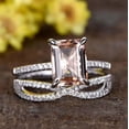 thumbnail image 2 of HeartsAndYou 3ct Natural Morganite Diamond Bridal Set Ring Infinity Band 14k SOLID White Gold, 2 of 8