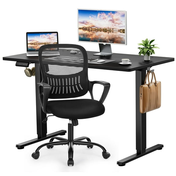 edx Electric Standing Desk & Computer Office Chair Set, 48 x 24 Inches Height Adjustable Desk & Desk Chair, Ergonomic Stand up Desk with Memory Preset for Home Office