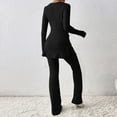 thumbnail image 4 of Femmes Col Rond Tops et Pantalon Large Ensemble Simple Slouchy Home Costumes (Armée Vert S), 4 of 6