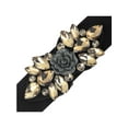 thumbnail image 2 of Cinturones elásticos para mujeres, banda de cintura vintage elegante con flor de rosa de strass para vestido abrigo 90x6cm/35.4x2.4" banda negra-champán, 2 of 6
