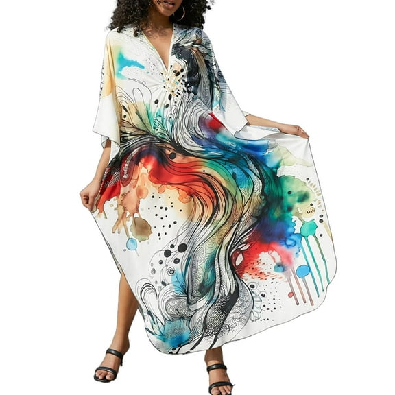 Edolynsa Plus Size Caftan Loungewear Maxi Beach Dresses Loose Kaftan Tunic Beachwear Swimsuit Cover ups Resort Wear