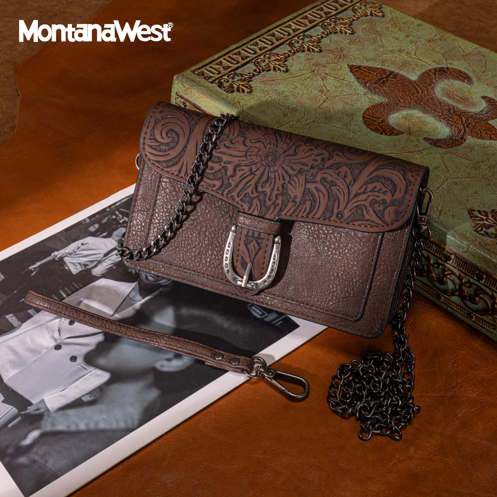 Montana West Women's Small Crossbody Purse Stylish Western Designer Clutch with Chain Strap Versatile Handbag, Coffee
