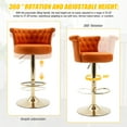 thumbnail image 5 of Youmumeub Luxury Velvet Bar Stools Set of 2, 360° Swivel Height Adjustable Counter Height Chairs, Orange Upholstered Dining Chairs with Backrest & Gold Base, 5 of 27